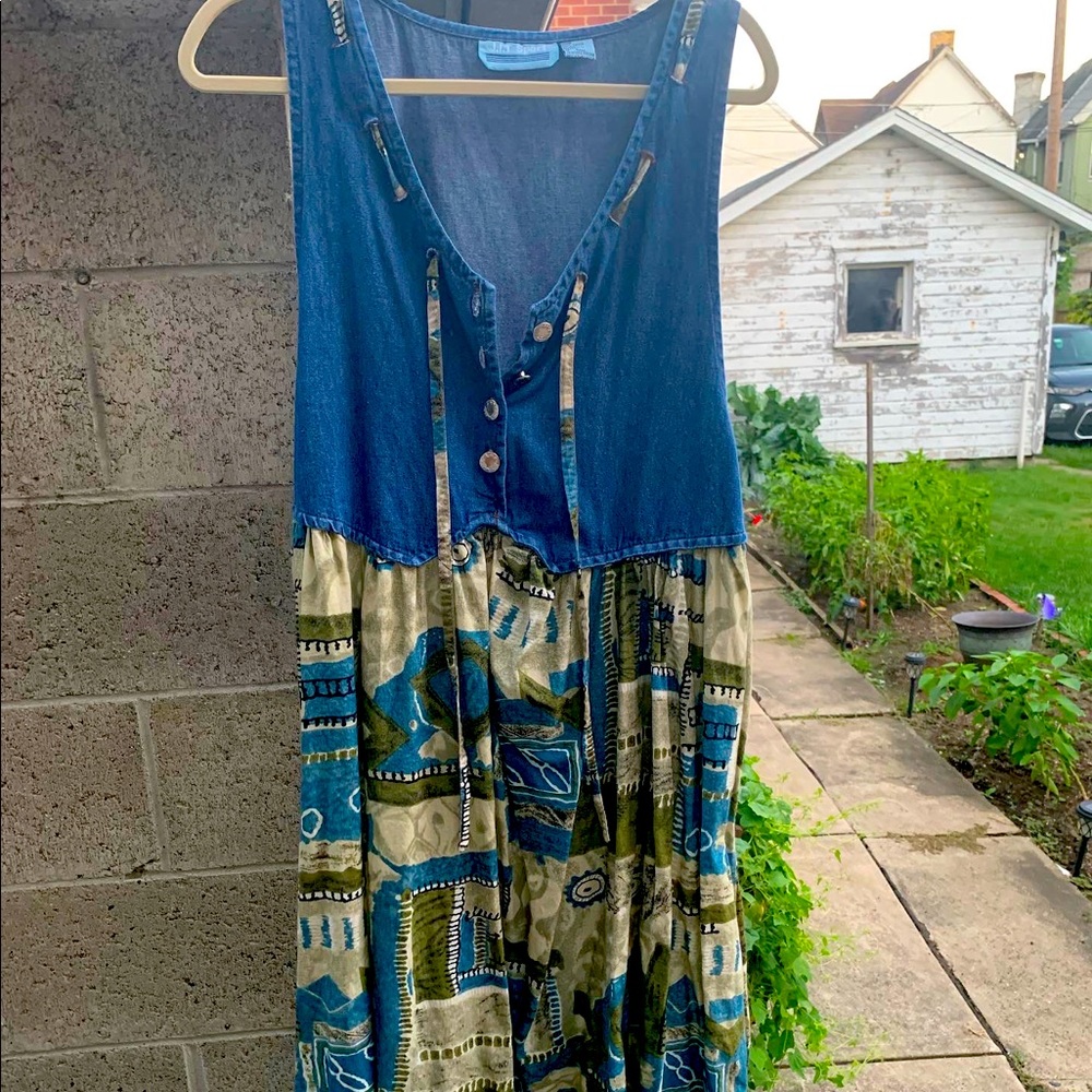 Vintage J.I.T. Sport 90s denim and rayon printed dress | size L
